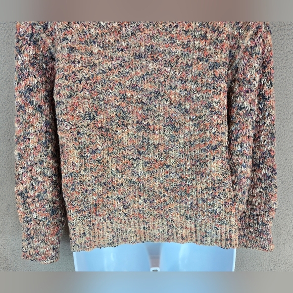 Lush Long Sleeve Sweater Sz S Multicolor Loose Knit Exposed Seams V-Neck Cozy - Picture 8 of 11